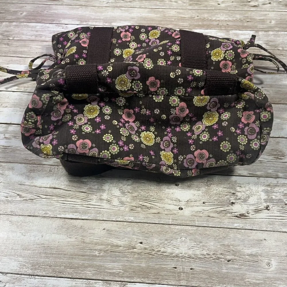 Everyday Shoulder Bag Brown Floral Button Closure, Boho, Cottagecore, Pockets